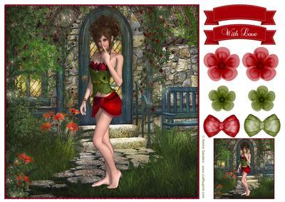 Blossom Pixie in the Secret Garden 8x8 Topper