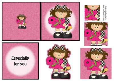 Cute Girl with Flower 4x4 Quick Card