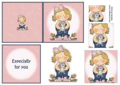 Little Girl with Kitty 4x4 Quick Card