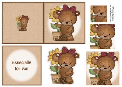 Cute Gardening Teddy 4x4 Quick Card