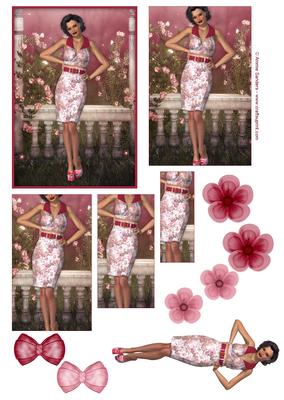 Flirty Pin-up 50's Girl Pyramid , Topper, Embellishments