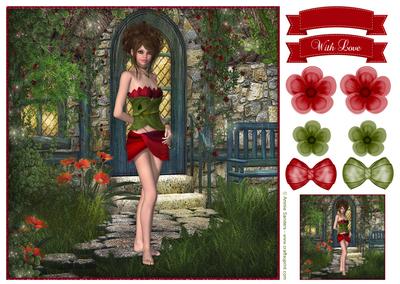 Blossom Pixie in the Secret Garden 8x8 Topper