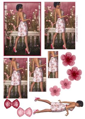Flirty Pin-up 50's Girl Pyramid , Topper, Embellishments
