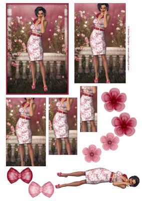 Flirty Pin-up 50's Girl Pyramid , Topper, Embellishments