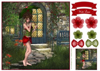 Blossom Pixie in the Secret Garden 8x8 Topper