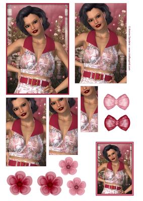 Flirty Pin-up 50's Girl Pyramid , Topper, Embellishments