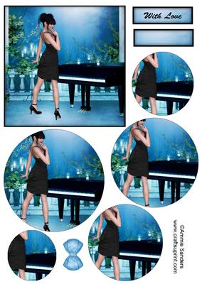 Starlight Beauty at the Piano Topper & Circle Decoupage
