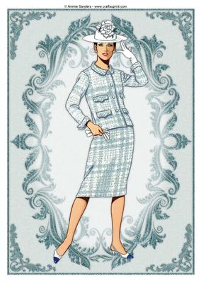 Vintage Fashion Lady Embossed A4 Topper / Card Front