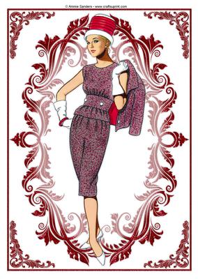 Vintage Fashion Lady Embossed A4 Topper / Card Front