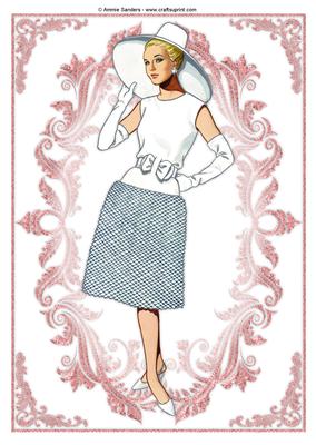 Vintage Fashion Lady Embossed A4 Topper / Card Front