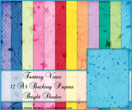 Fantasy Vines & Butterflies 12 A4 Backing Papers - Brights