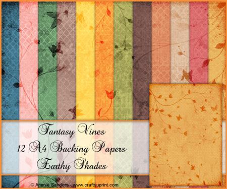 Fantasy Vines & Butterflies 12 A4 Backing Papers - Earthy