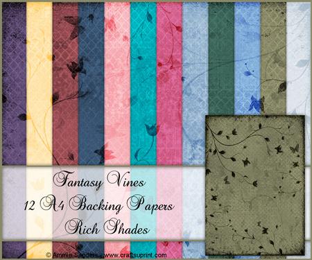 Fantasy Vines & Butterflies 12 A4 Backing Papers - Rich