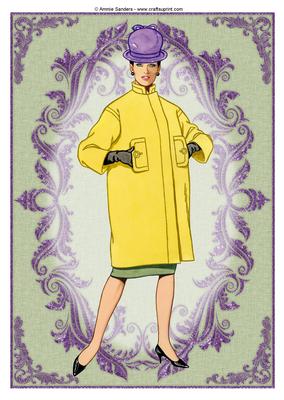 Vintage Fashion Lady Embossed A4 Topper / Card Front