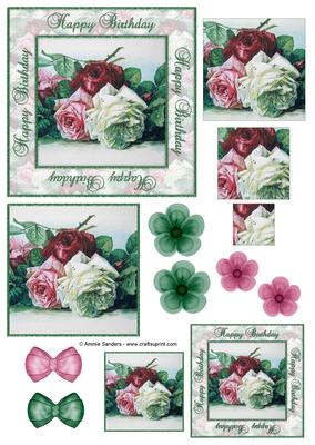Happy Birthday Vintage Painted Roses Decoupage Topper