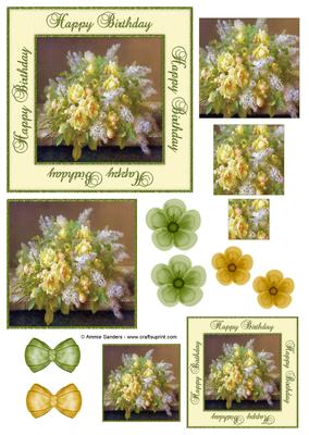 Happy Birthday Vintage Painted Yellow Roses Decoupage Topper