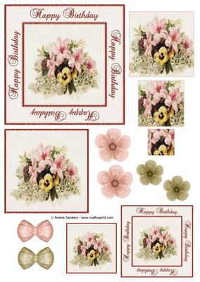 Happy Birthday Vintage Painted Liliess & Pansies Toppers