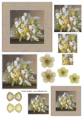 Happy Birthday Vintage Painted Yellow & White Roses Topper