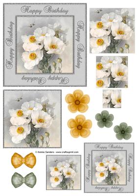 Happy Birthday Vintage Painted Wild Roses Decoupage Topper