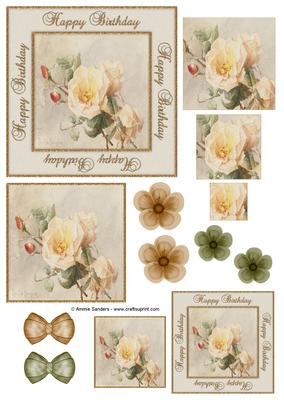 Happy Birthday Vintage Painted Roses Decoupage Topper