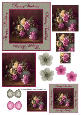 Happy Birthday Vintage Painted Roses Decoupage Topper