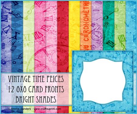 Vintage Time Peices 12 8x8 Blank Card Fronts - Brights