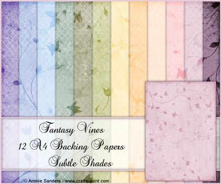 Fantasy Vines & Butterflies 12 A4 Backing Papers - Subtle