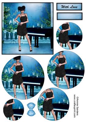 Starlight Beauty at the Piano Topper & Circle Decoupage