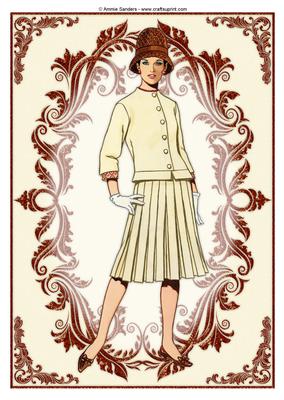 Vintage Fashion Lady Embossed A4 Topper / Card Front