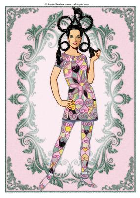 Vintage Fashion Lady Embossed A4 Topper / Card Front