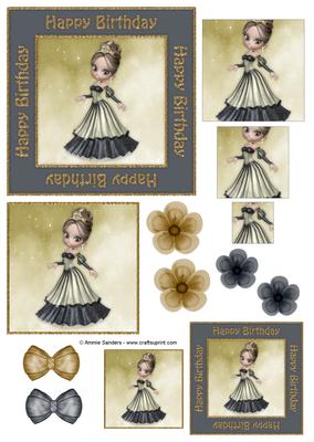 Happy Birthday Ballgown Beauty Decoupage Topper