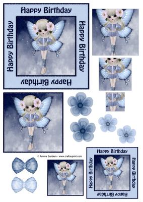 Happy Birthday Sweet Blue Fairy Decoupage Topper