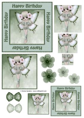 Happy Birthday Sweet Green Fairy Decoupage Topper