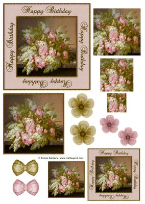 Happy Birthday Vintage Painted Pink Roses Decoupage Topper