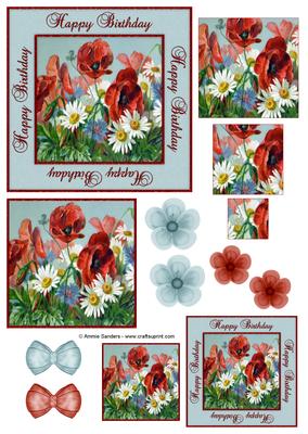 Happy Birthday Vintage Painted Poppies Decoupage Topper