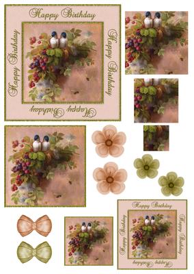 Happy Birthday Vintage Painted Birds Decoupage Topper
