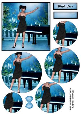 Starlight Beauty at the Piano Topper & Circle Decoupage
