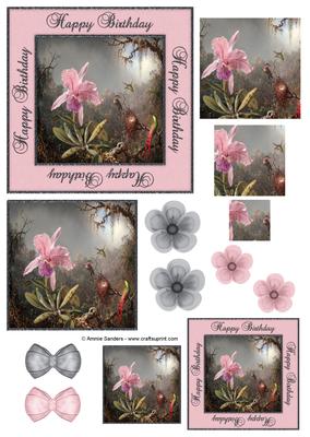 Happy Birthday Vintage Painted Birds & Flowers Topper