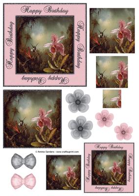 Happy Birthday Vintage Painted Birds & Flowers Topper