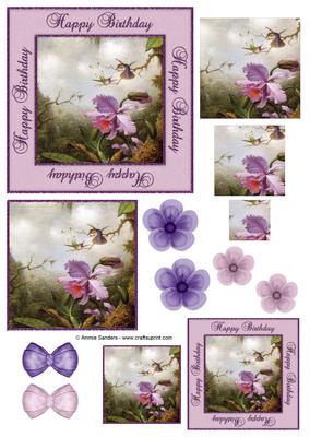 Happy Birthday Vintage Painted Birds & Flowers Topper