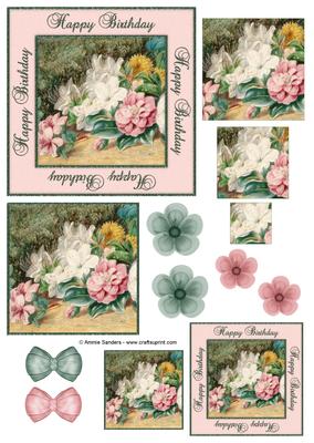 Happy Birthday Vintage Painted Flowers Decoupage Topper