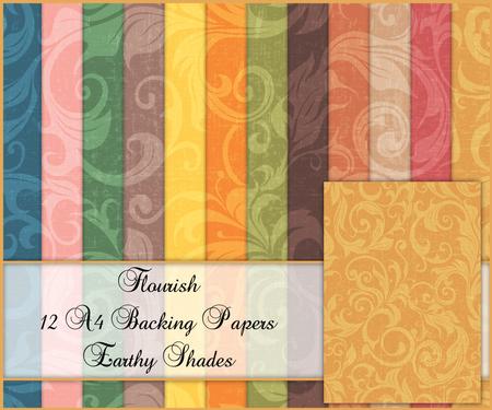 Flourish 12 A4 Backing Papers - Earthy Shades
