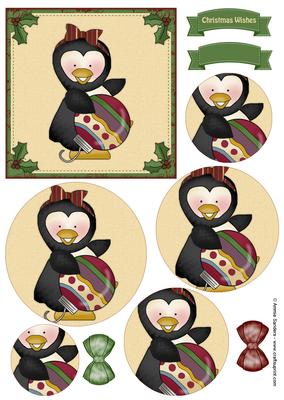 Christmas Penguin & Ornament Circle Pyramid Decoupage