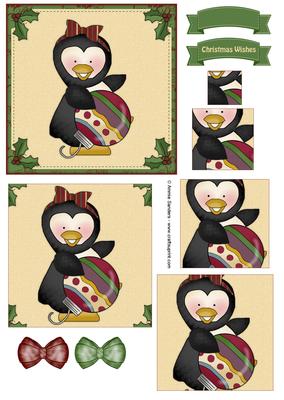 Christmas Penguin & Ornament Pyramid Decoupage