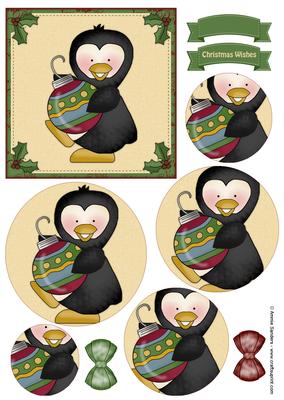 Christmas Penguin & Ornament Circle Pyramid Decoupage