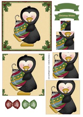 Christmas Penguin & Ornament Pyramid Decoupage
