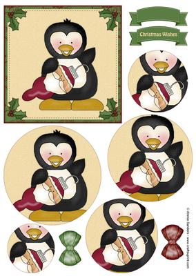 Christmas Penguin & Ornament Circle Pyramid Decoupage