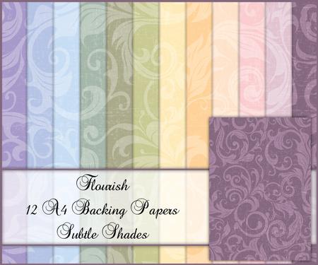 Flourish 12 A4 Backing Papers - Subtle Shades