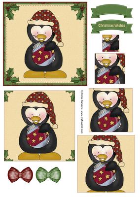 Christmas Penguin & Ornament Pyramid Decoupage