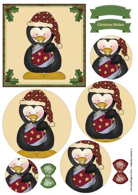 Christmas Penguin & Ornament Circle Pyramid Decoupage